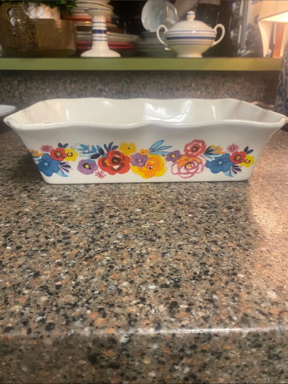The Pioneer Woman White Ceramic Rectangular Baker with Bright Floral Pattern